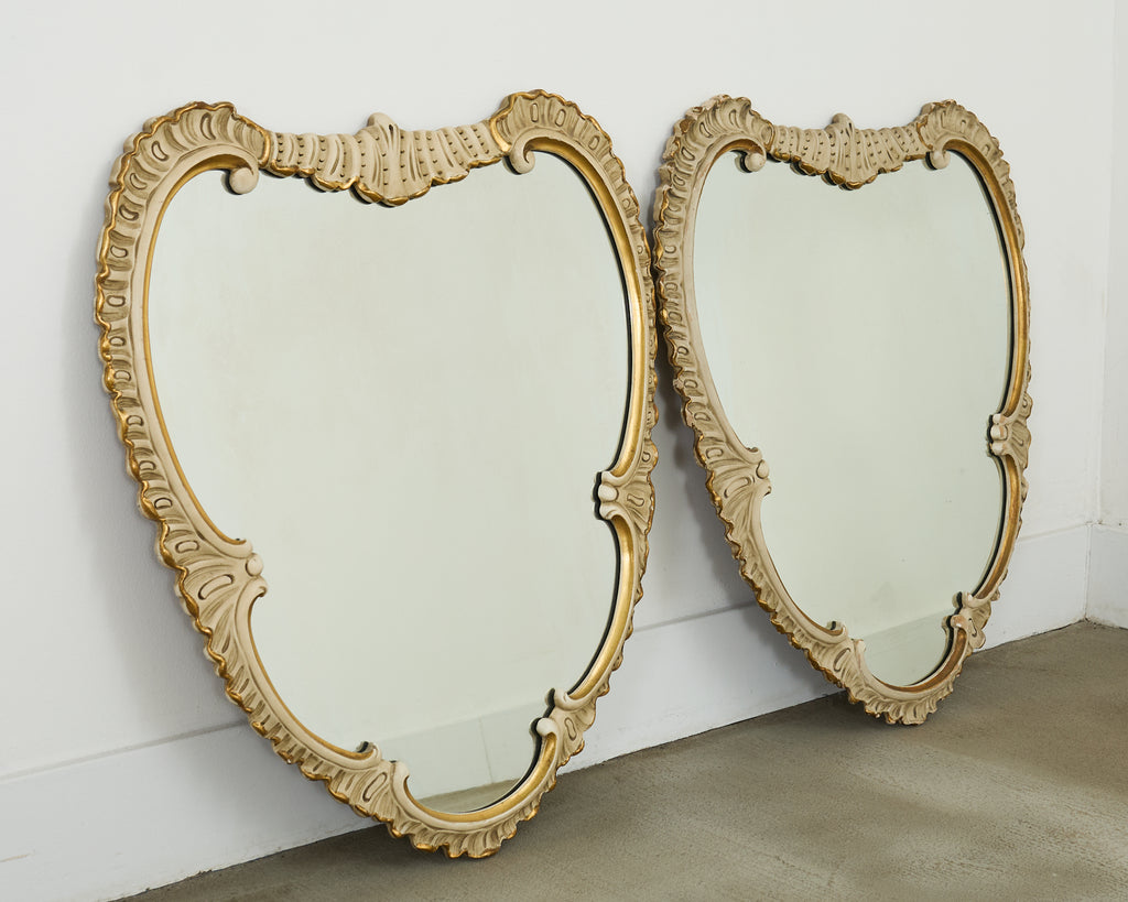 Pair of Midcentury Venetian Style Lacquered Cartouche Mirrors