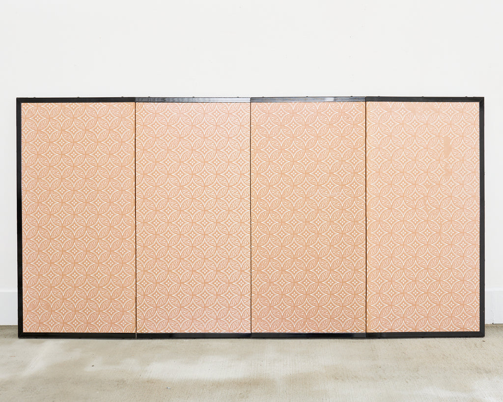 Japanese Showa Four Panel Screen Prunus with Songbirds