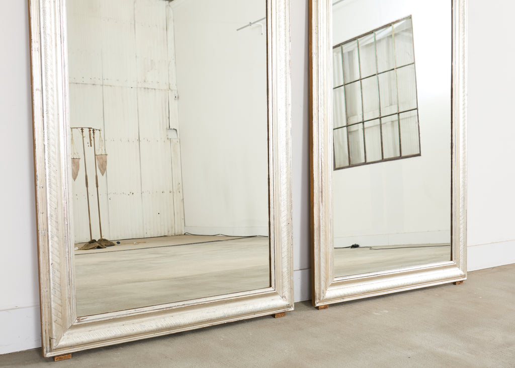 Pair of Louis Philippe Silver Leaf Gilt Mirrors 6 Ft