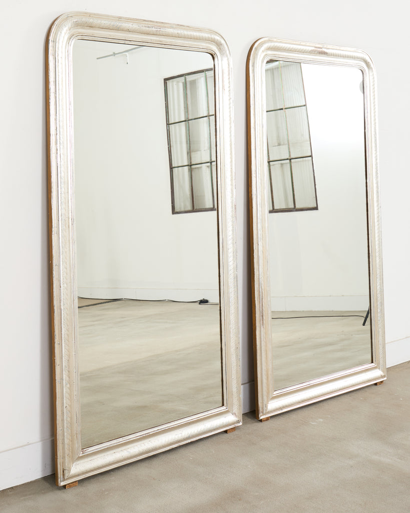 Pair of Louis Philippe Silver Leaf Gilt Mirrors 6 Ft
