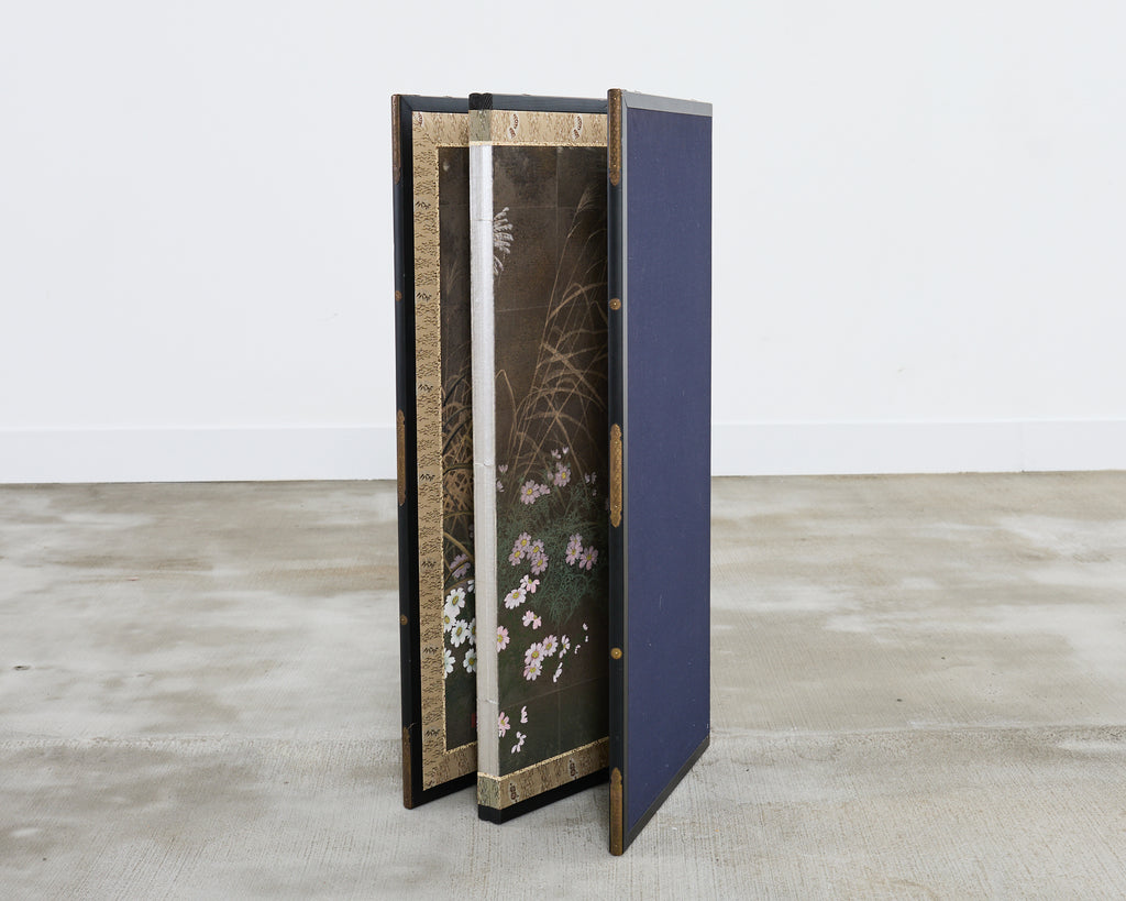 Japanese Showa Four Panel Screen Autumn Flowers and Grasses