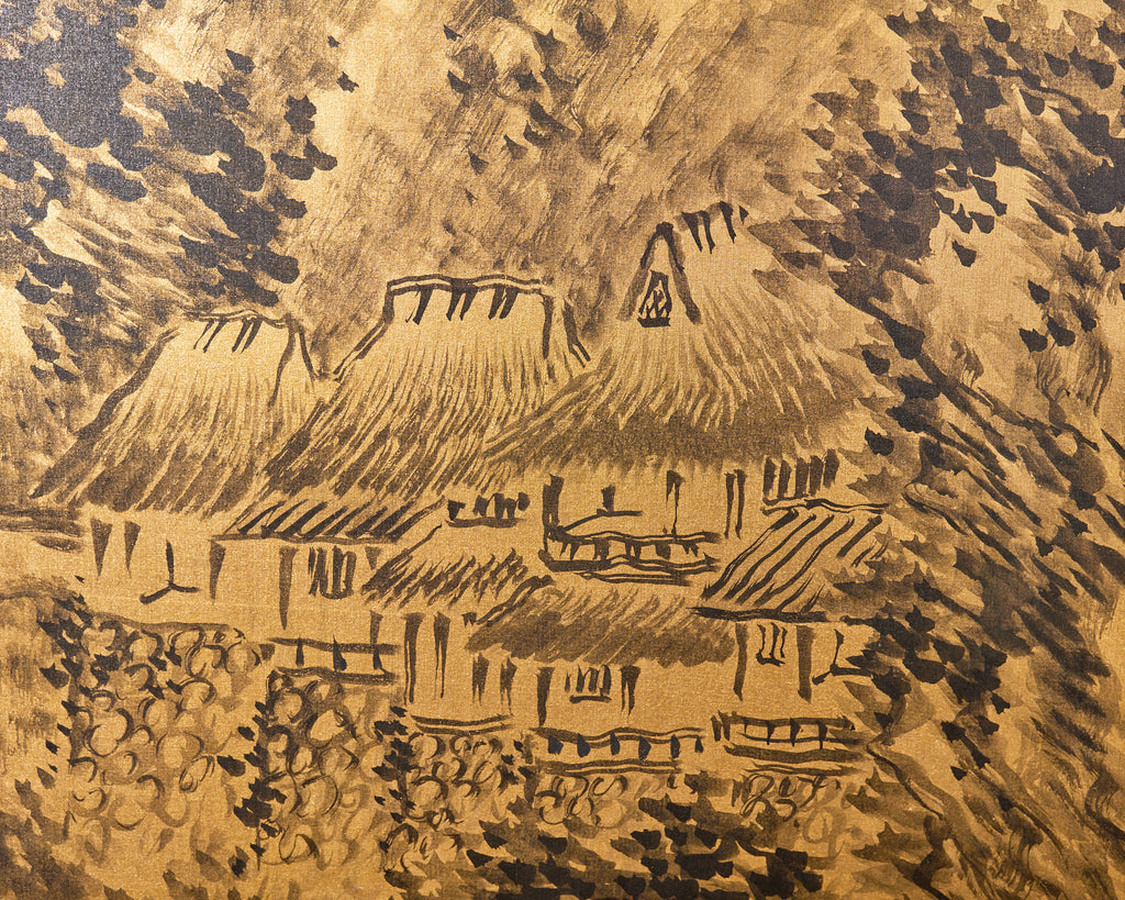 Japanese Style Showa Six Panel Screen Chinese Gilt Mountain Landscape