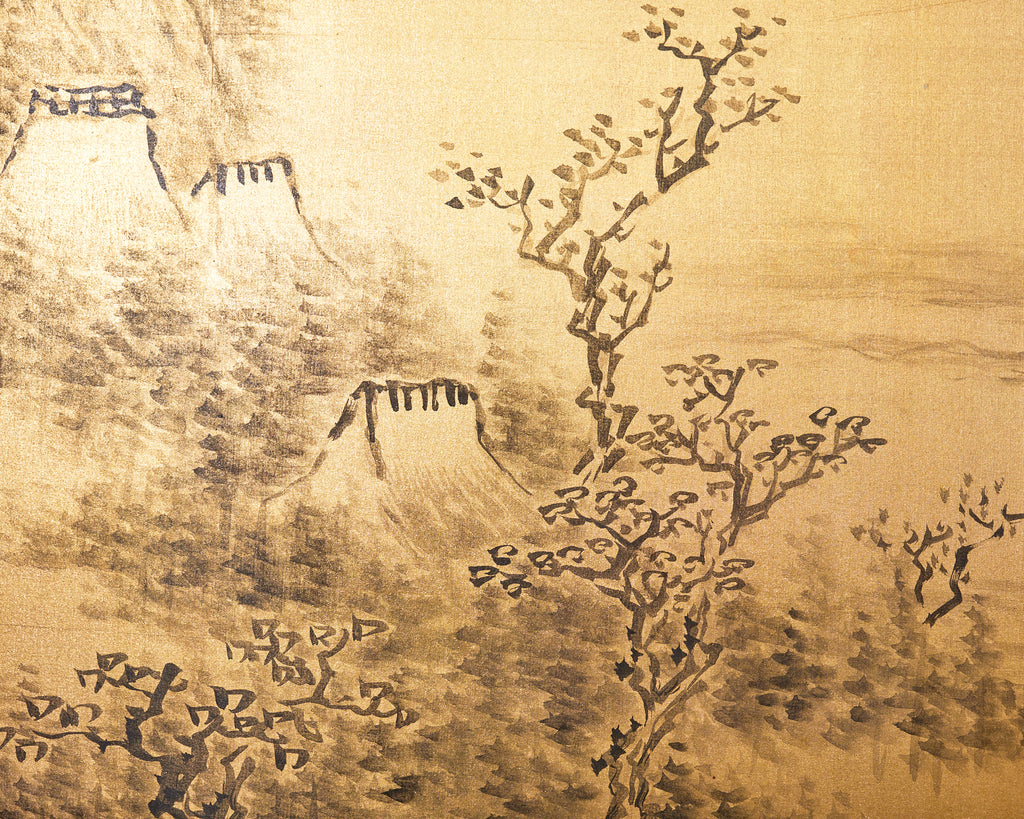 Japanese Style Showa Six Panel Screen Chinese Gilt Mountain Landscape