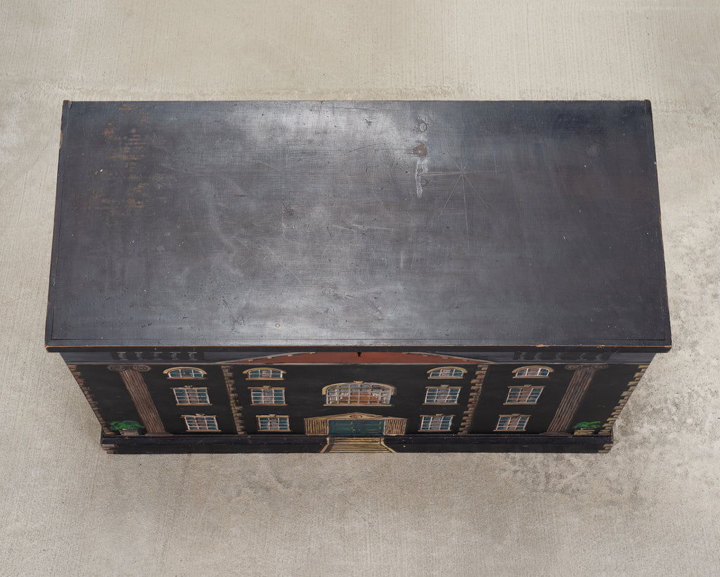 19th C. English Georgian Painted Pine Blanket Chest Manor Façade