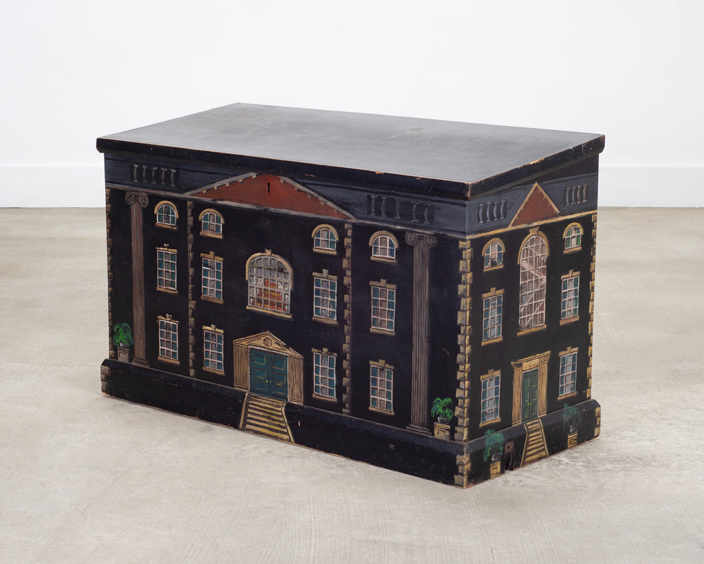 19th C. English Georgian Painted Pine Blanket Chest Manor Façade