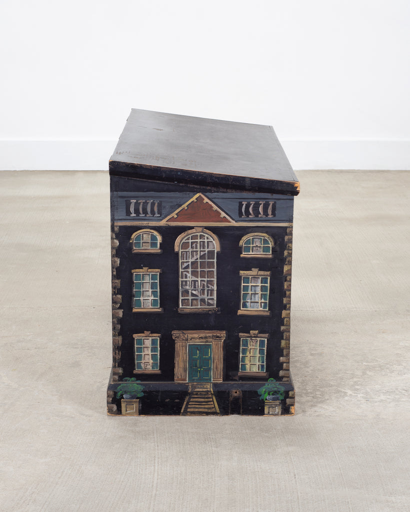 19th C. English Georgian Painted Pine Blanket Chest Manor Façade