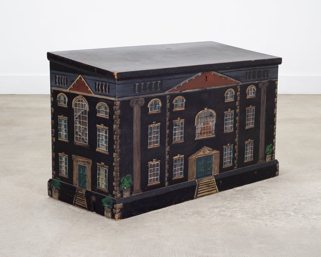 19th C. English Georgian Painted Pine Blanket Chest Manor Façade