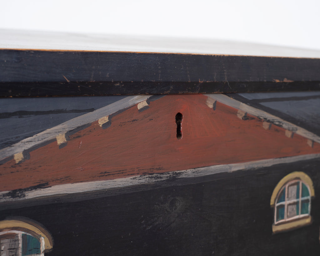 19th C. English Georgian Painted Pine Blanket Chest Manor Façade