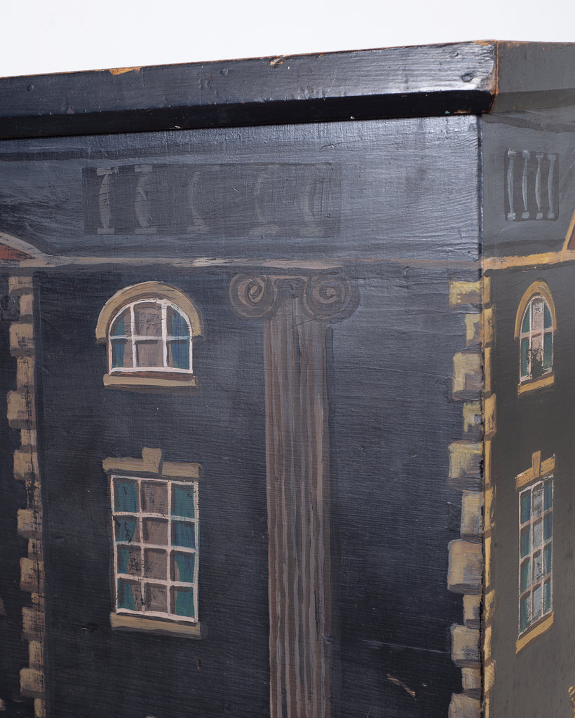 19th C. English Georgian Painted Pine Blanket Chest Manor Façade