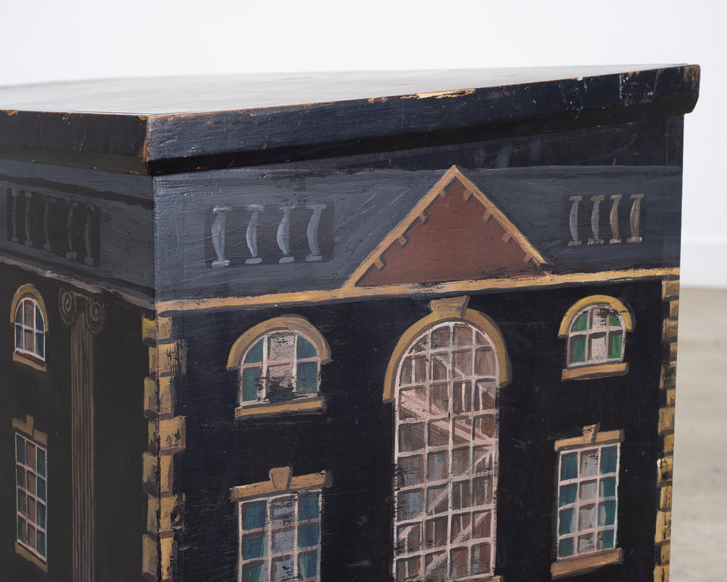19th C. English Georgian Painted Pine Blanket Chest Manor Façade