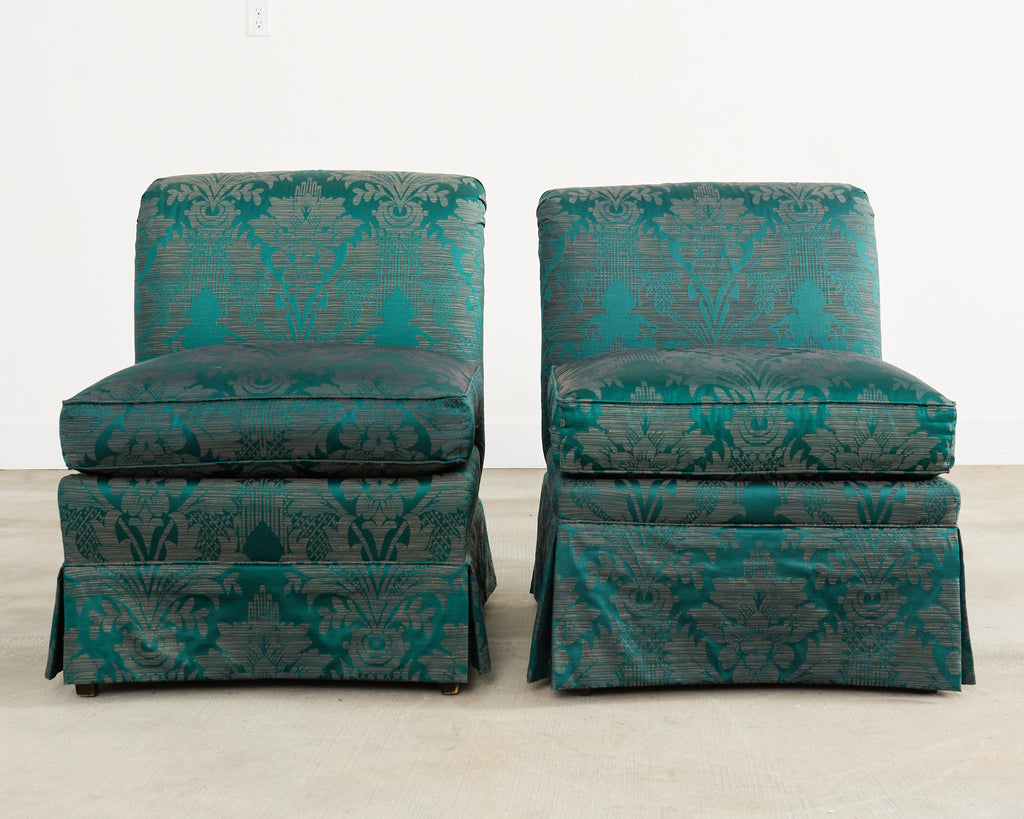 Pair of Drexel Heritage Slipper Chairs Fortuny Style Fabric