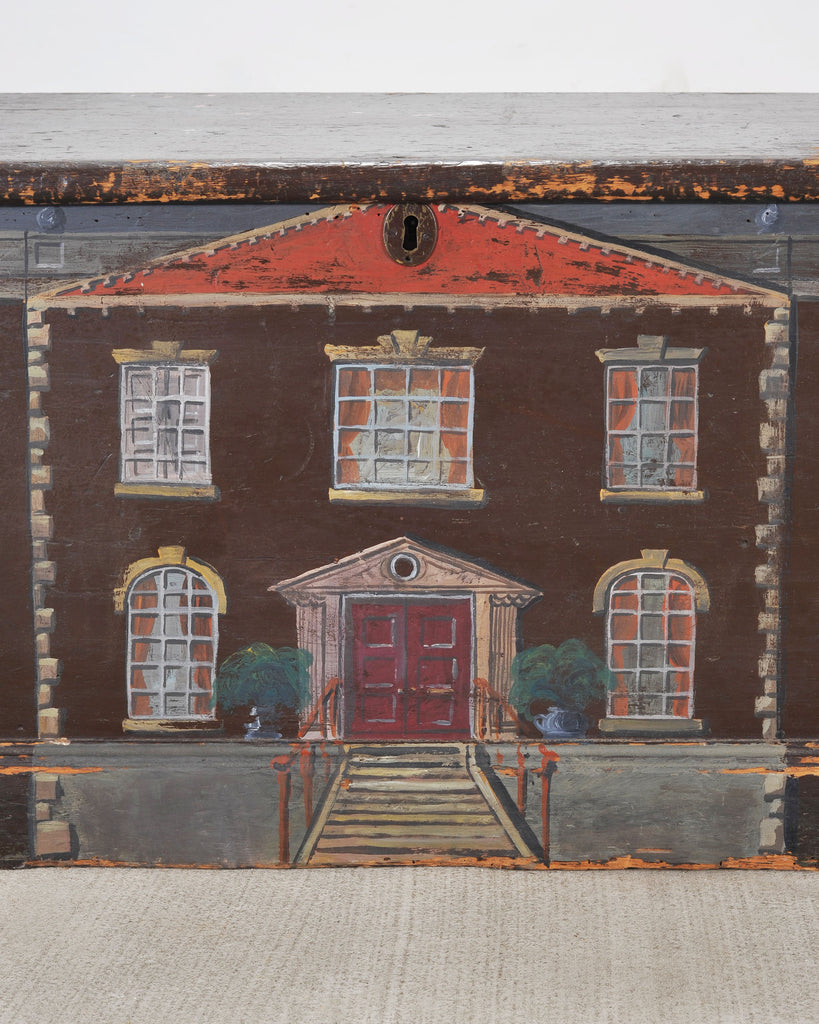 19th C. English Painted Pine Chest with Georgian Manor Façade