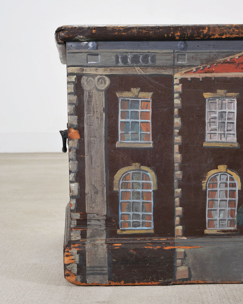 19th C. English Painted Pine Chest with Georgian Manor Façade