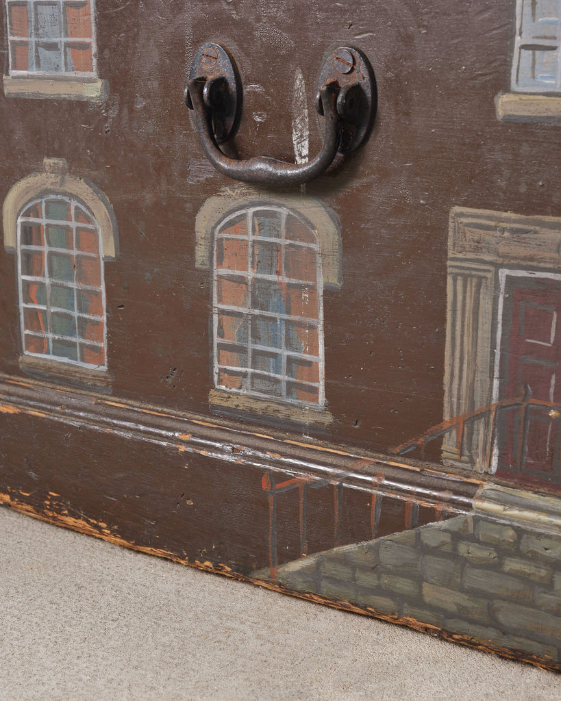 19th C. English Painted Pine Chest with Georgian Manor Façade