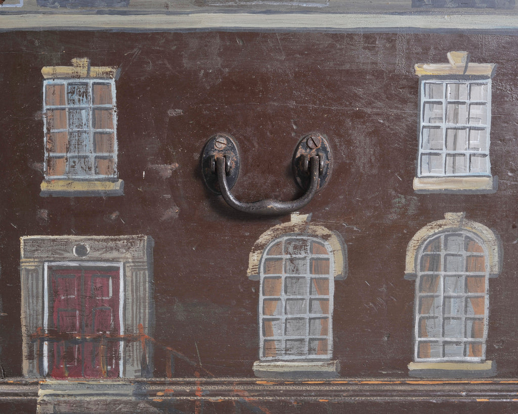 19th C. English Painted Pine Chest with Georgian Manor Façade