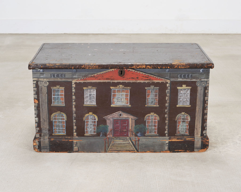 19th C. English Painted Pine Chest with Georgian Manor Façade