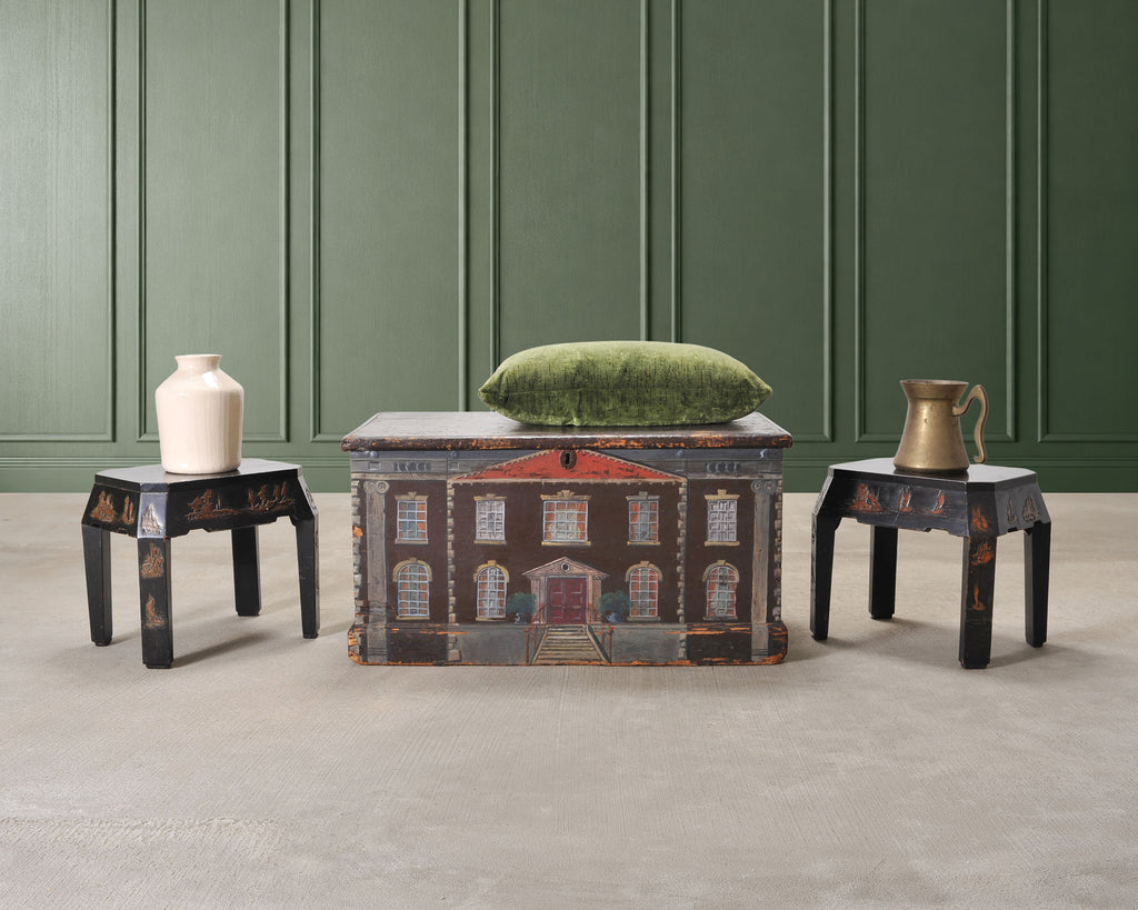 19th C. English Painted Pine Chest with Georgian Manor Façade