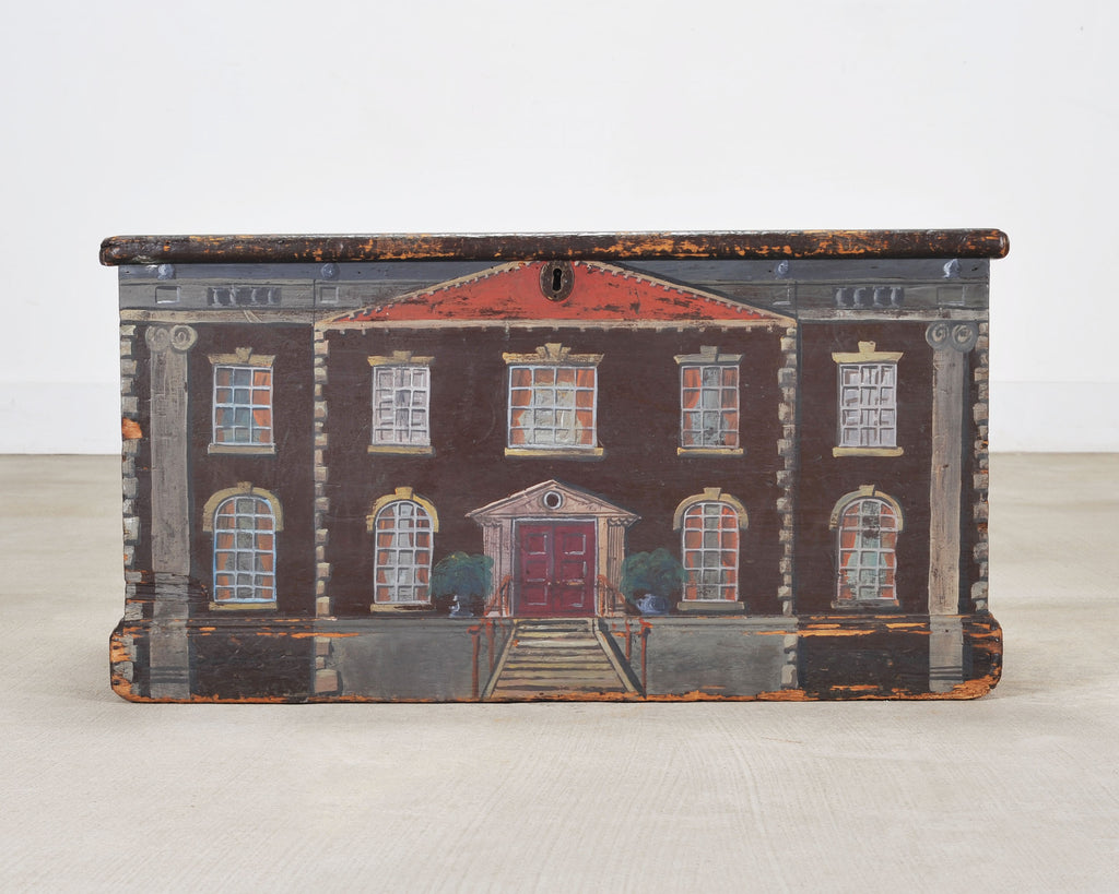 19th C. English Painted Pine Chest with Georgian Manor Façade