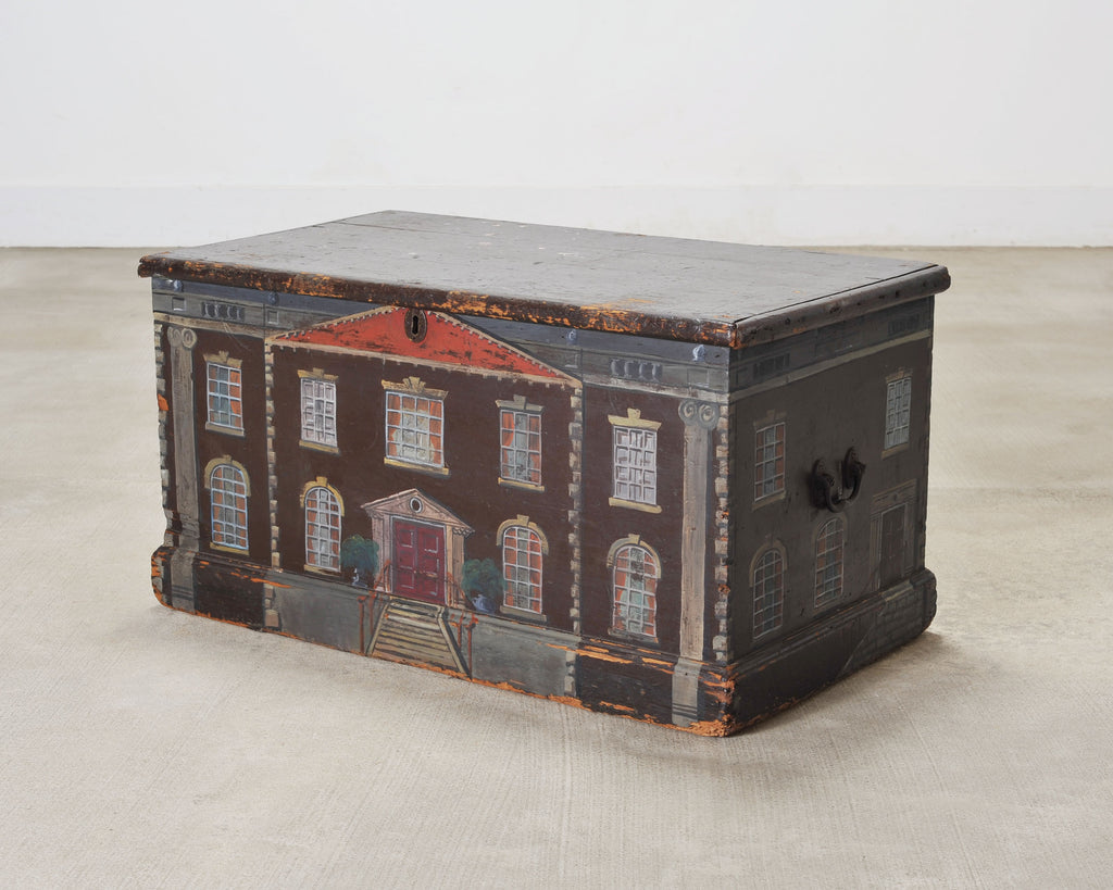 19th C. English Painted Pine Chest with Georgian Manor Façade