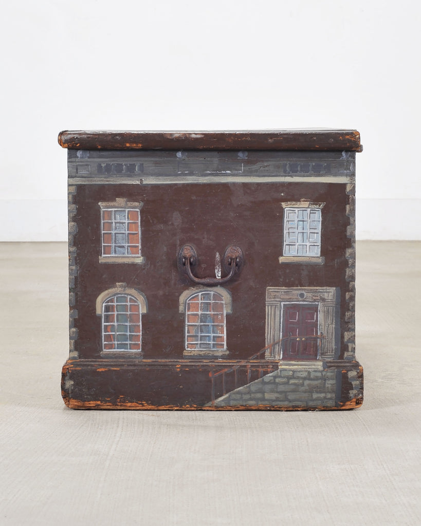 19th C. English Painted Pine Chest with Georgian Manor Façade