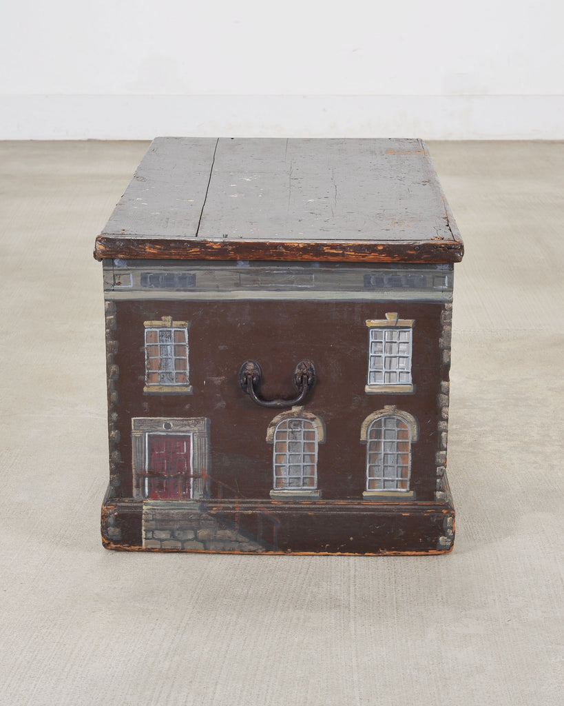 19th C. English Painted Pine Chest with Georgian Manor Façade