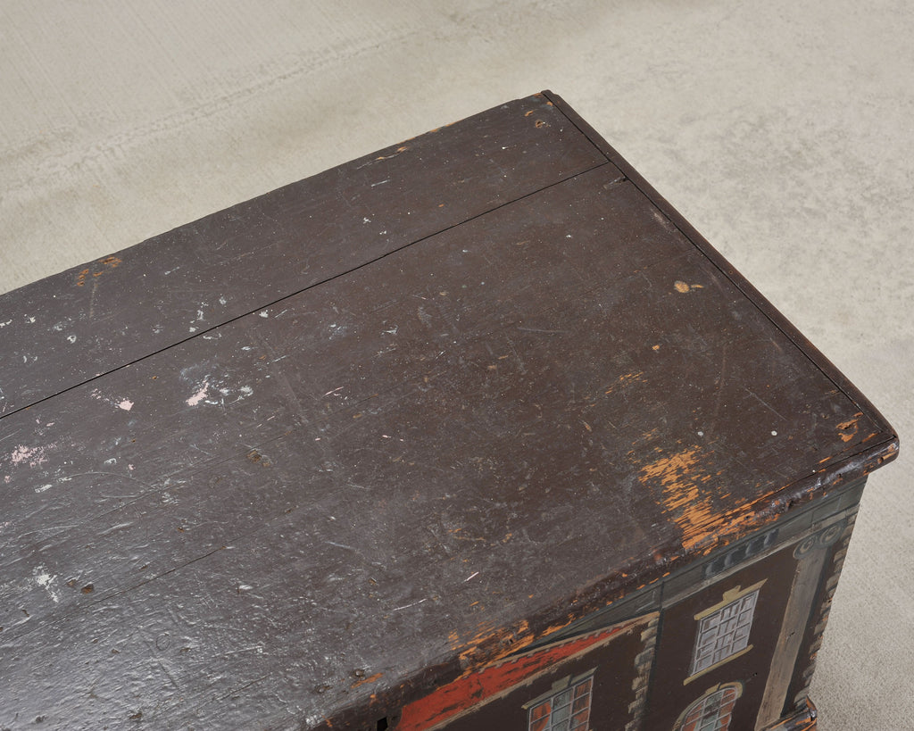 19th C. English Painted Pine Chest with Georgian Manor Façade