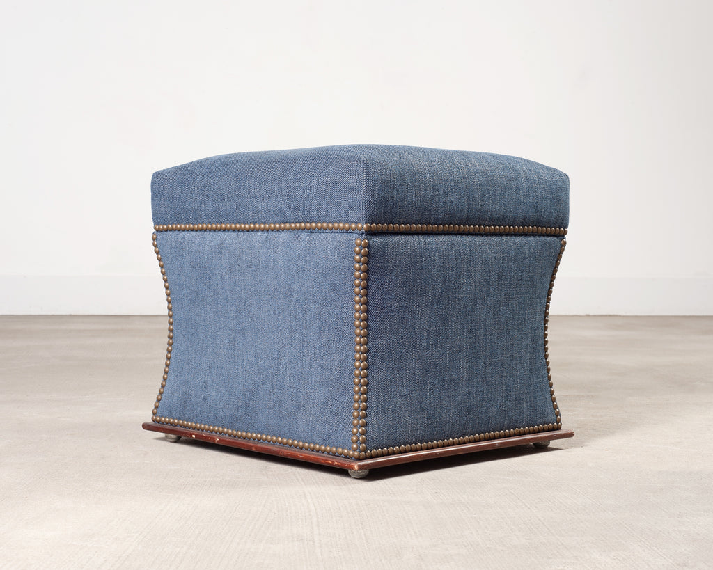 Ralph Lauren 'Florence' Storage Ottoman in Damask Blue Linen