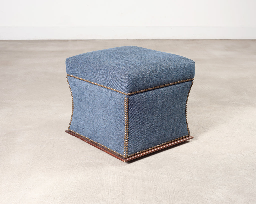 Ralph Lauren 'Florence' Storage Ottoman in Damask Blue Linen