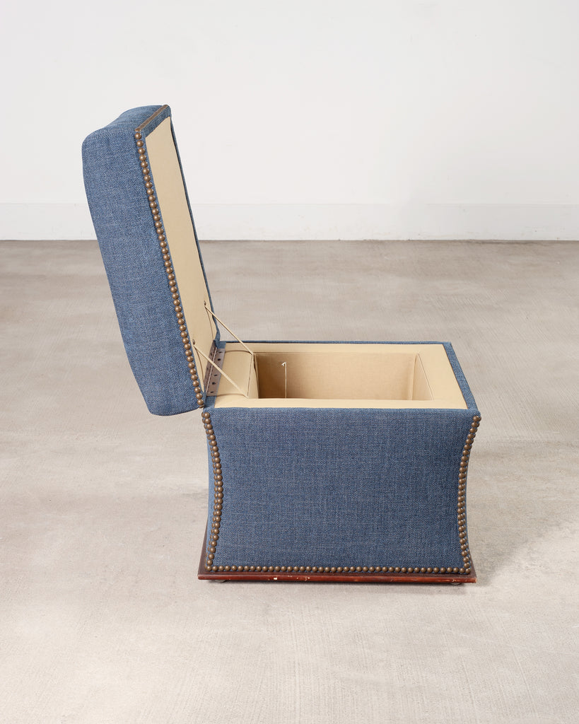 Ralph Lauren 'Florence' Storage Ottoman in Damask Blue Linen