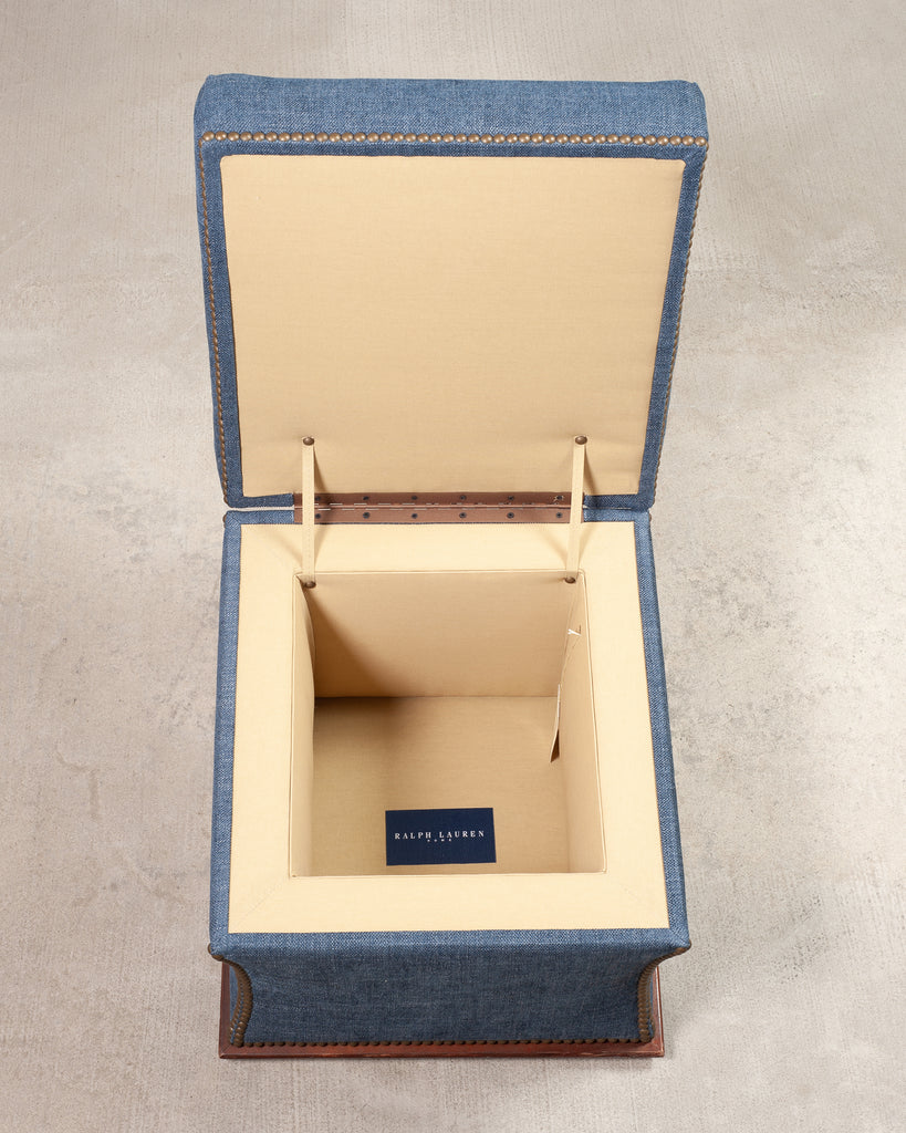 Ralph Lauren 'Florence' Storage Ottoman in Damask Blue Linen