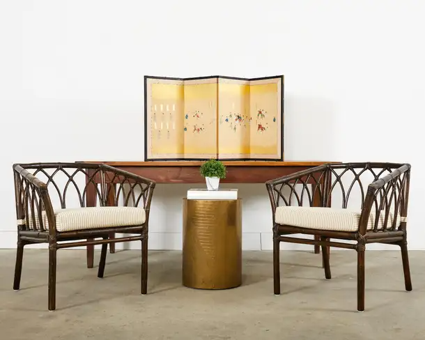 Japanese Showa Four Panel Table Screen Noble Procession