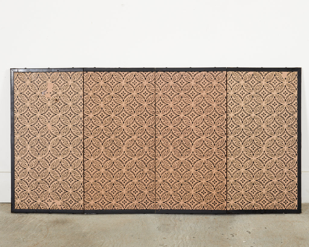 Japanese Showa Four Panel Table Screen Noble Procession