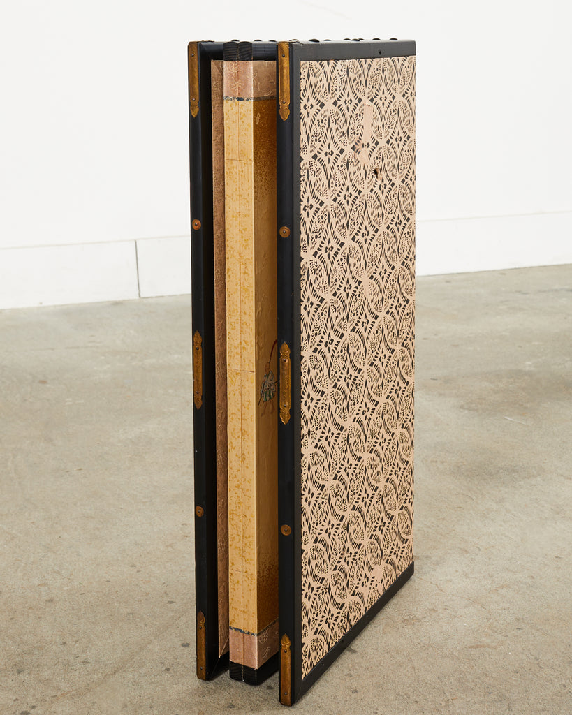 Japanese Showa Four Panel Table Screen Noble Procession