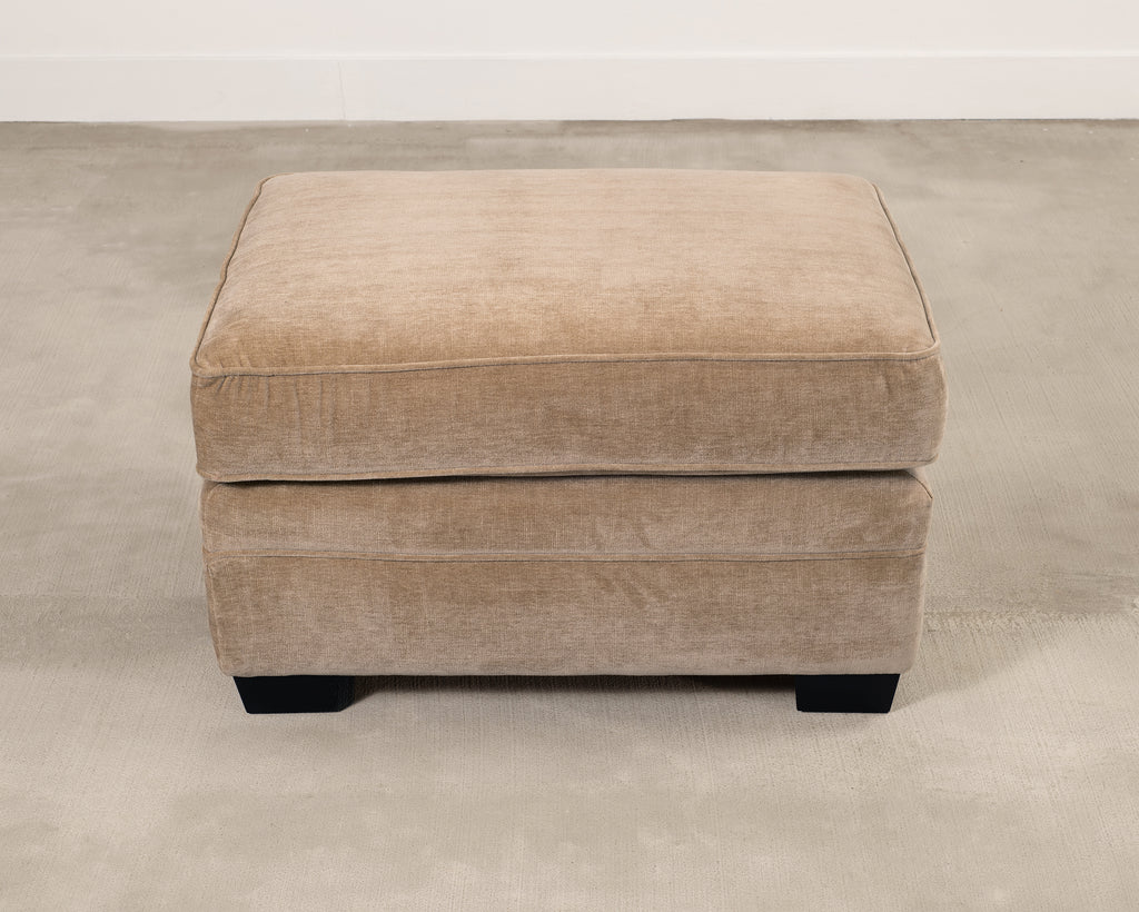 Three Seat Rolled-Arm Sofa and Ottoman in Camel Velvet US Made