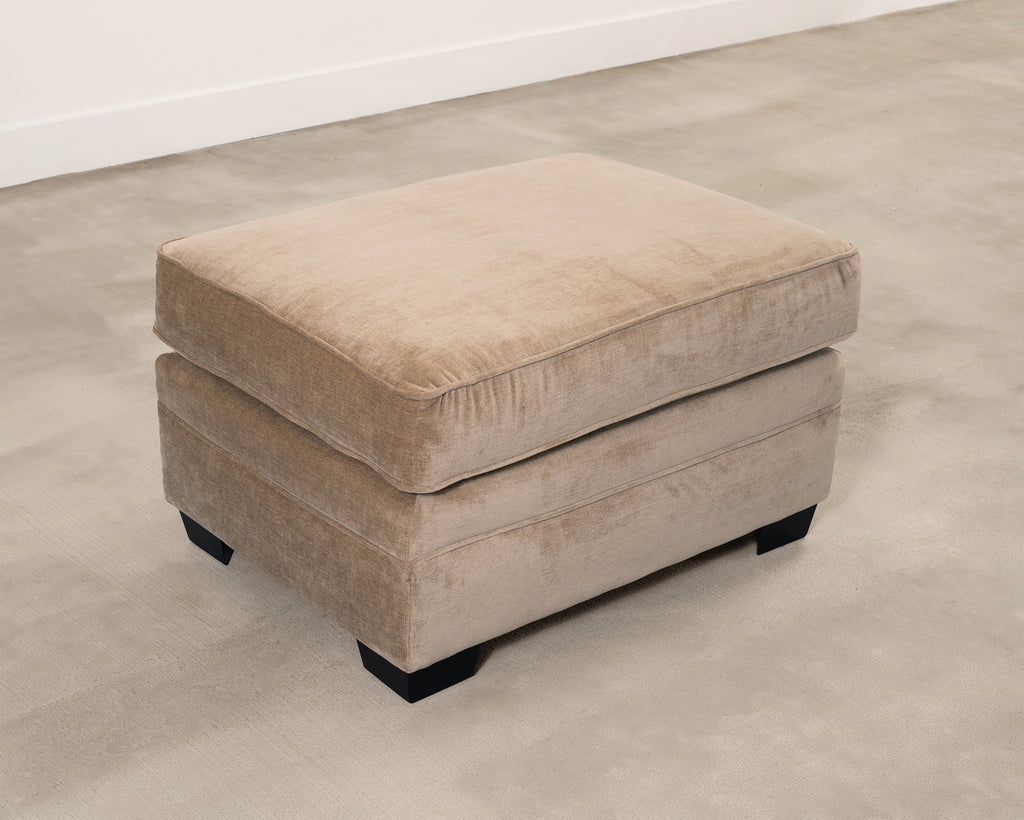 Three Seat Rolled-Arm Sofa and Ottoman in Camel Velvet US Made