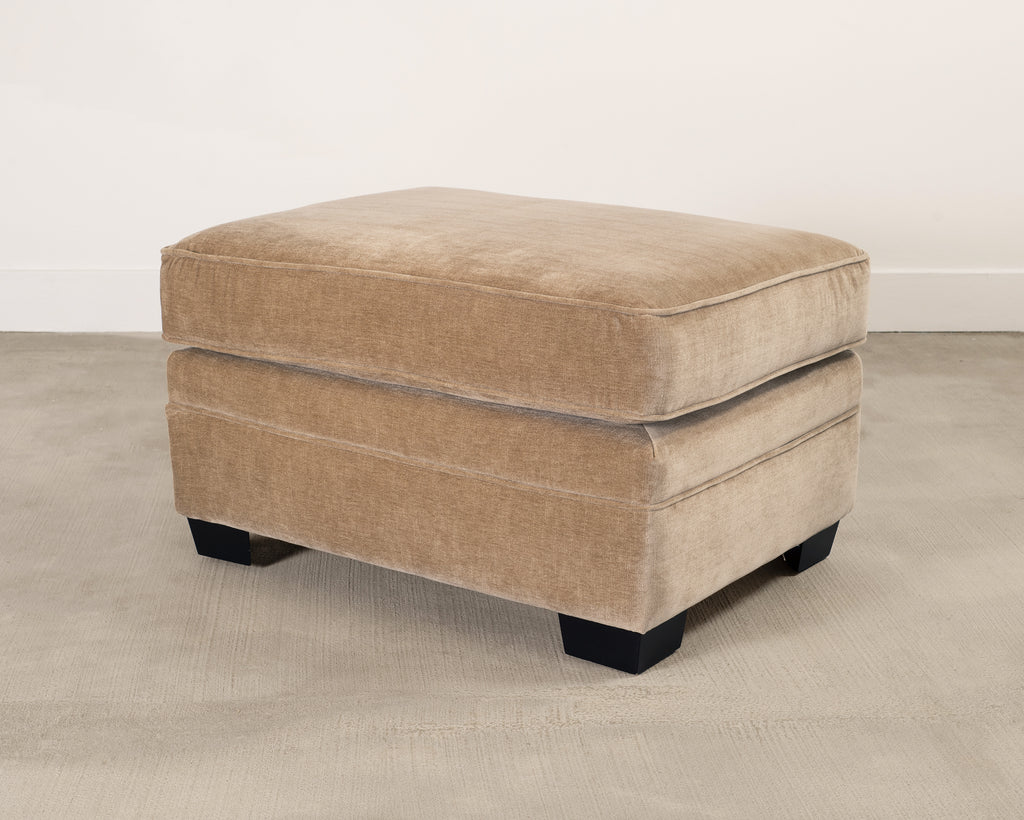 Three Seat Rolled-Arm Sofa and Ottoman in Camel Velvet US Made