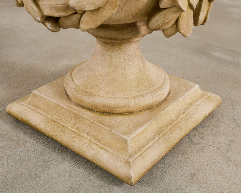 Neoclassical Cast Stone Garden Ball Finial Glass Dining Table