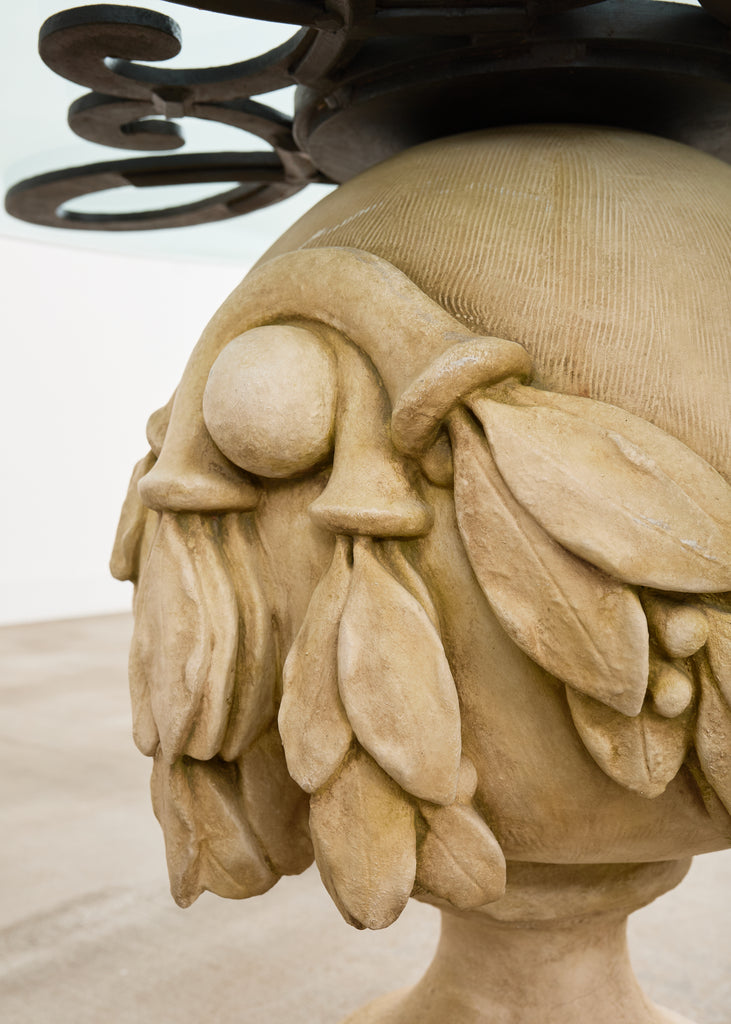 Neoclassical Cast Stone Garden Ball Finial Glass Dining Table