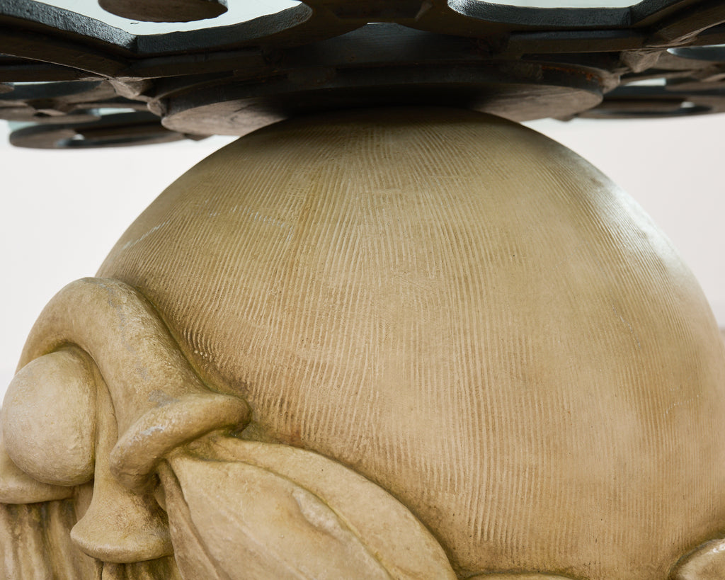 Neoclassical Cast Stone Garden Ball Finial Glass Dining Table