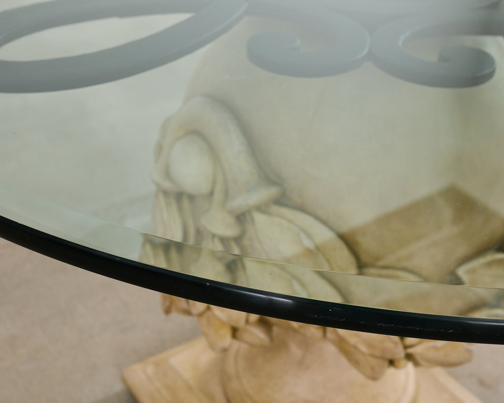 Neoclassical Cast Stone Garden Ball Finial Glass Dining Table