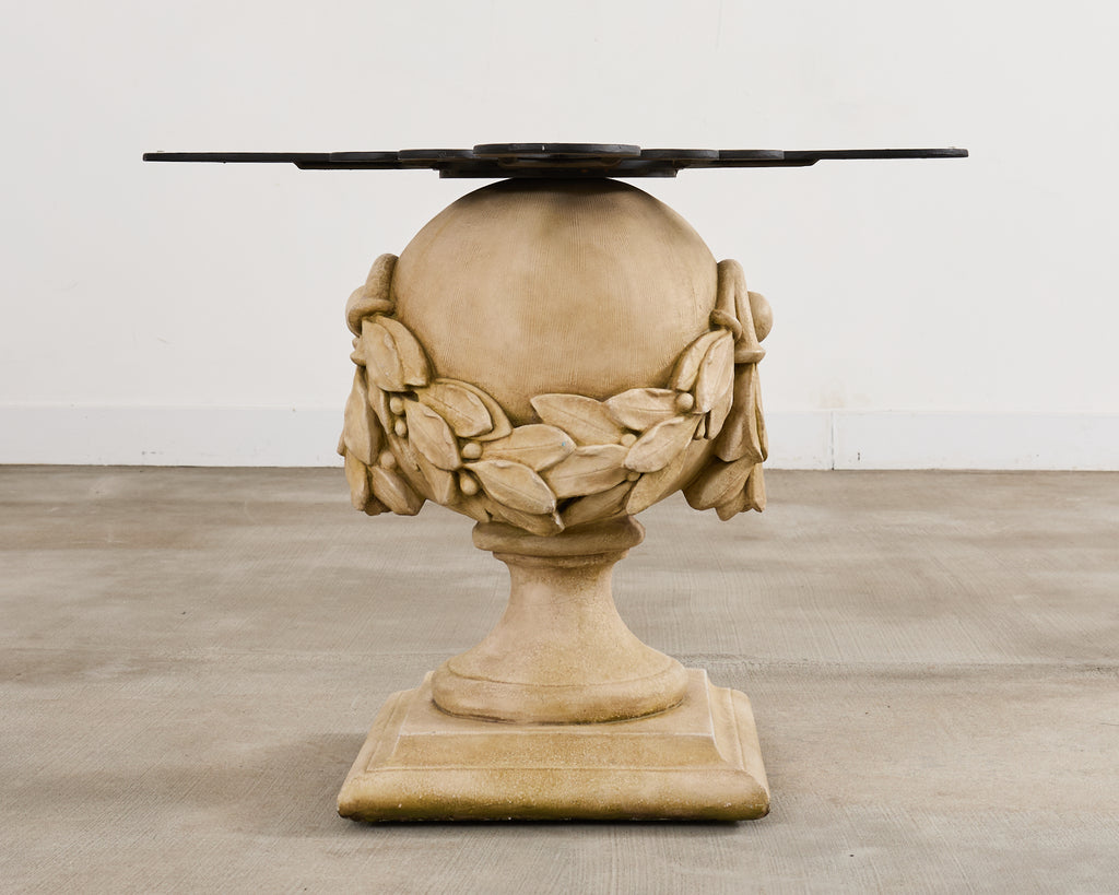 Neoclassical Cast Stone Garden Ball Finial Glass Dining Table