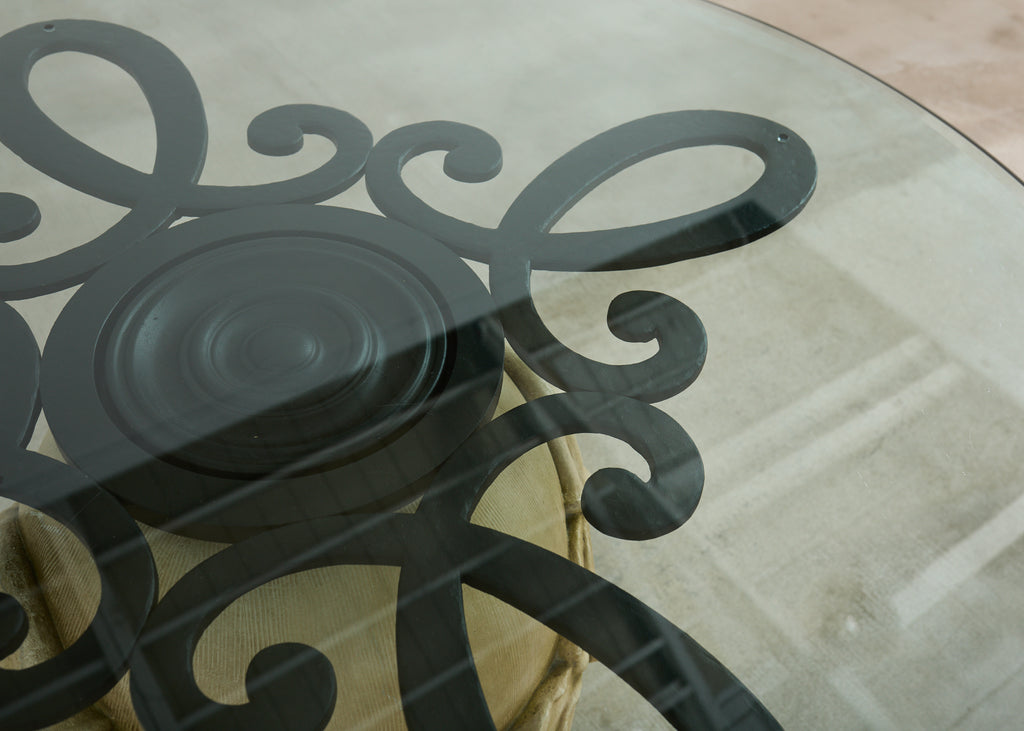 Neoclassical Cast Stone Garden Ball Finial Glass Dining Table