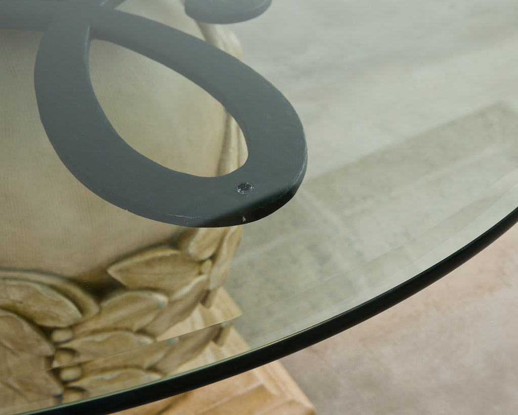 Neoclassical Cast Stone Garden Ball Finial Glass Dining Table