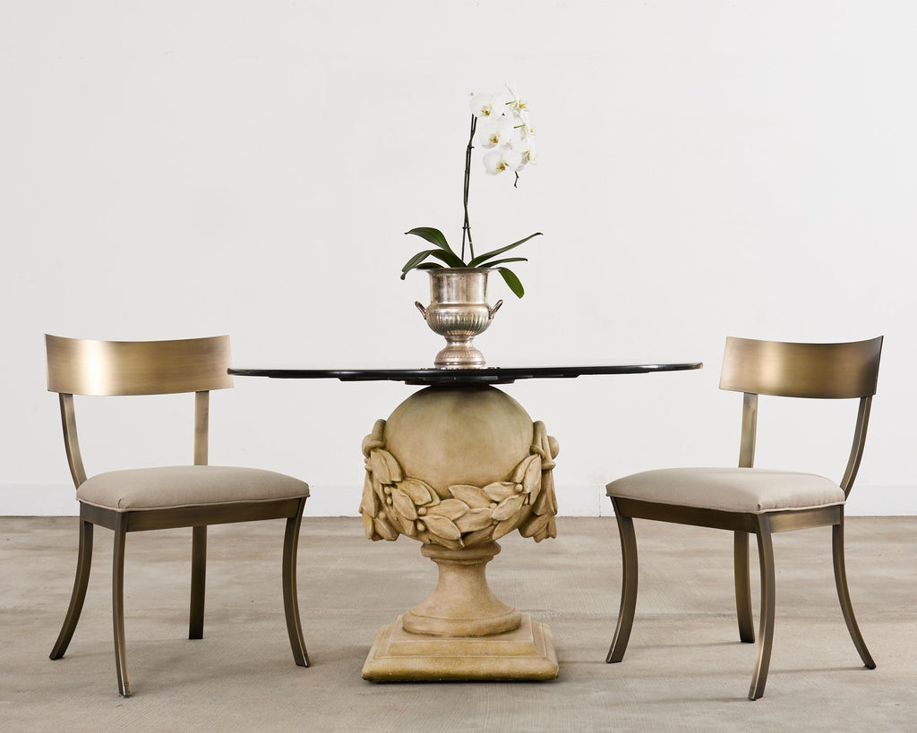 Neoclassical Cast Stone Garden Ball Finial Glass Dining Table