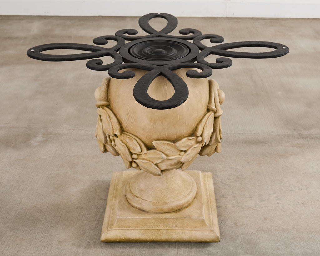 Neoclassical Cast Stone Garden Ball Finial Glass Dining Table