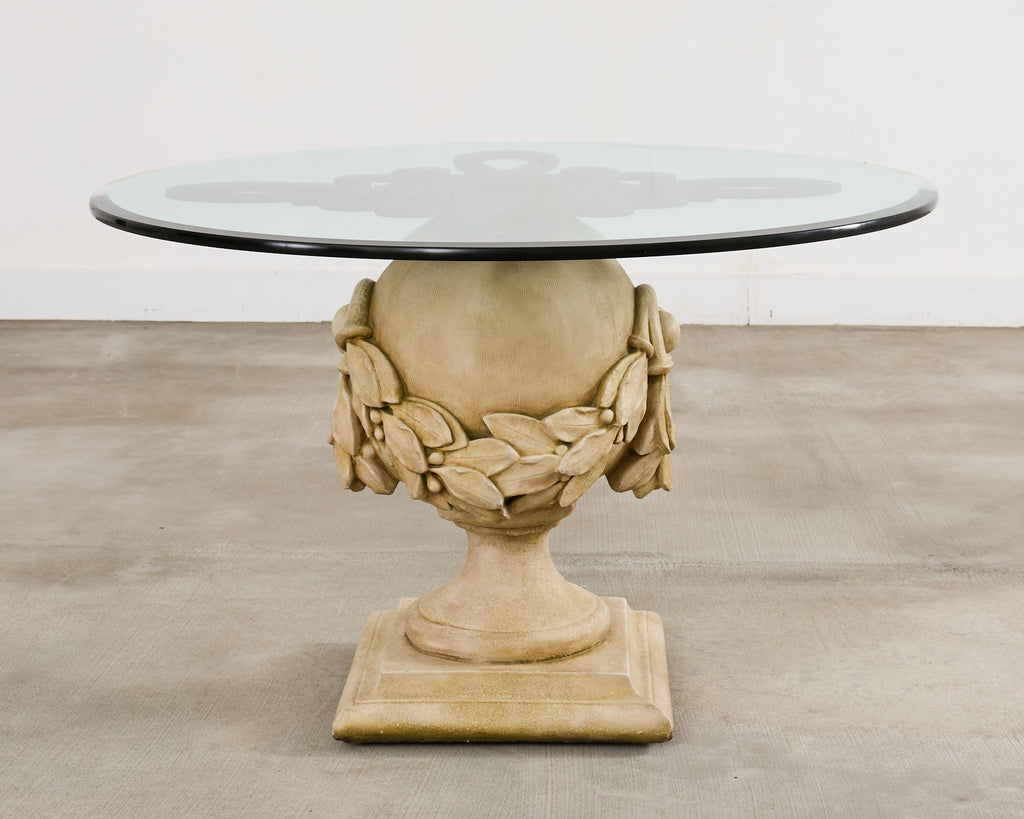 Neoclassical Cast Stone Garden Ball Finial Glass Dining Table