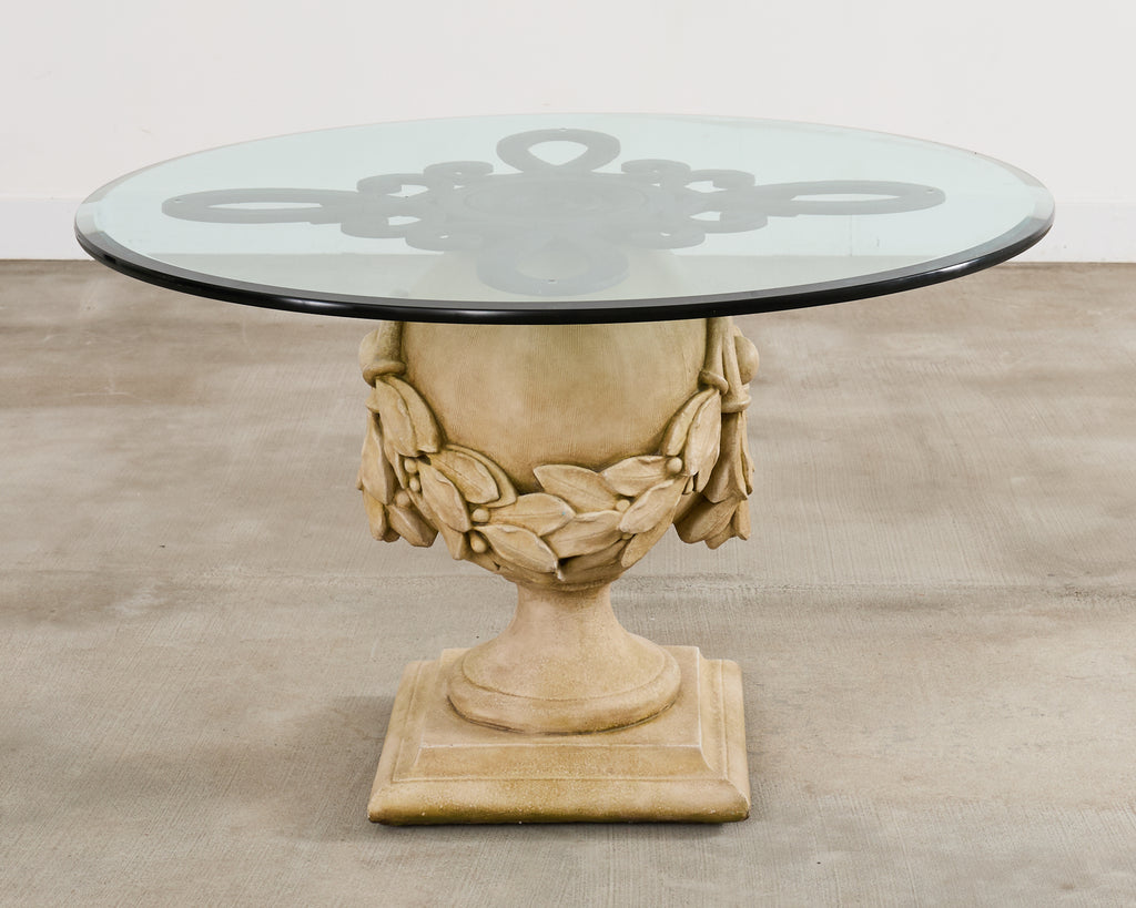 Neoclassical Cast Stone Garden Ball Finial Glass Dining Table