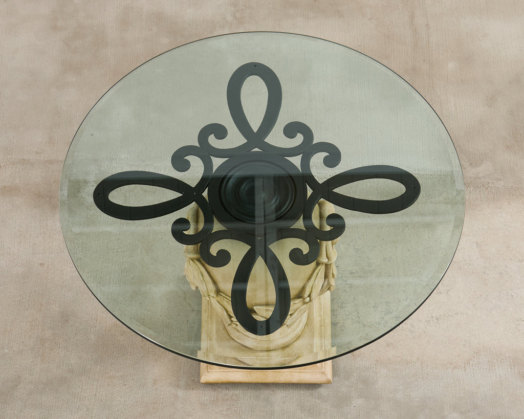 Neoclassical Cast Stone Garden Ball Finial Glass Dining Table