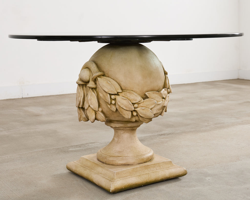 Neoclassical Cast Stone Garden Ball Finial Glass Dining Table