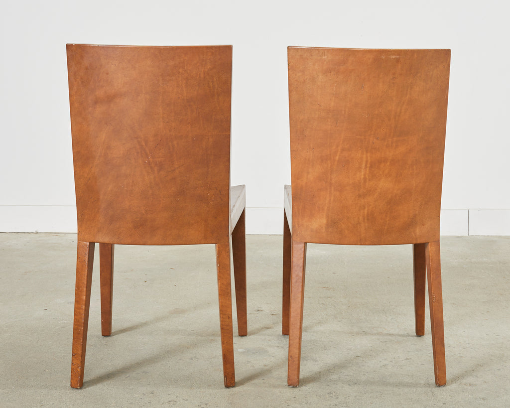 Pair of Signed Karl Springer Goatskin JMF Chairs, 1986